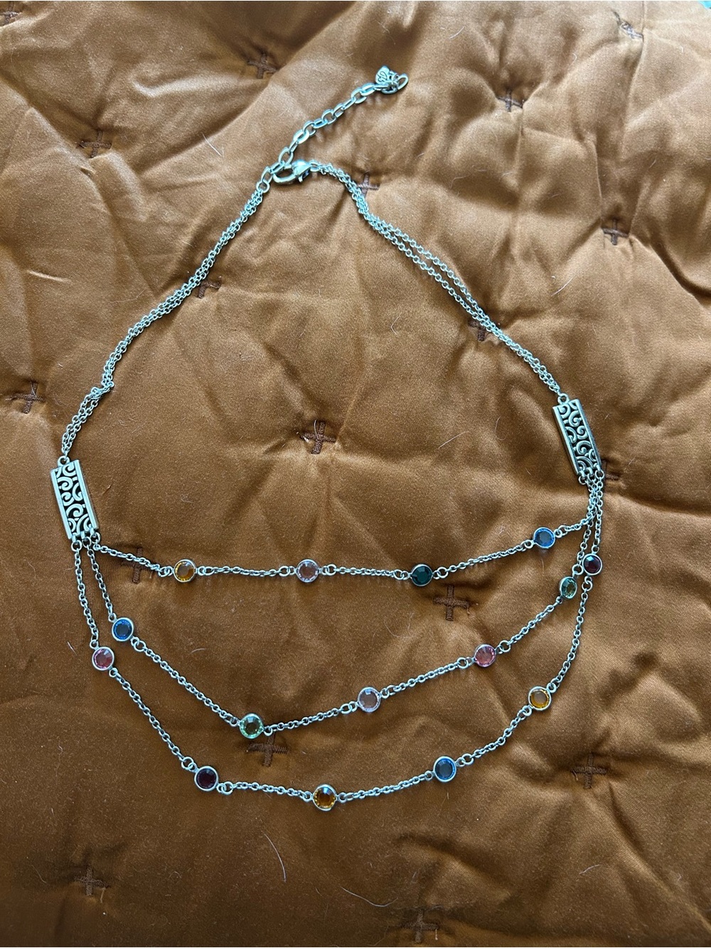 Brighton necklace Multicolor stone Three-Strand Silver Tone  16”
